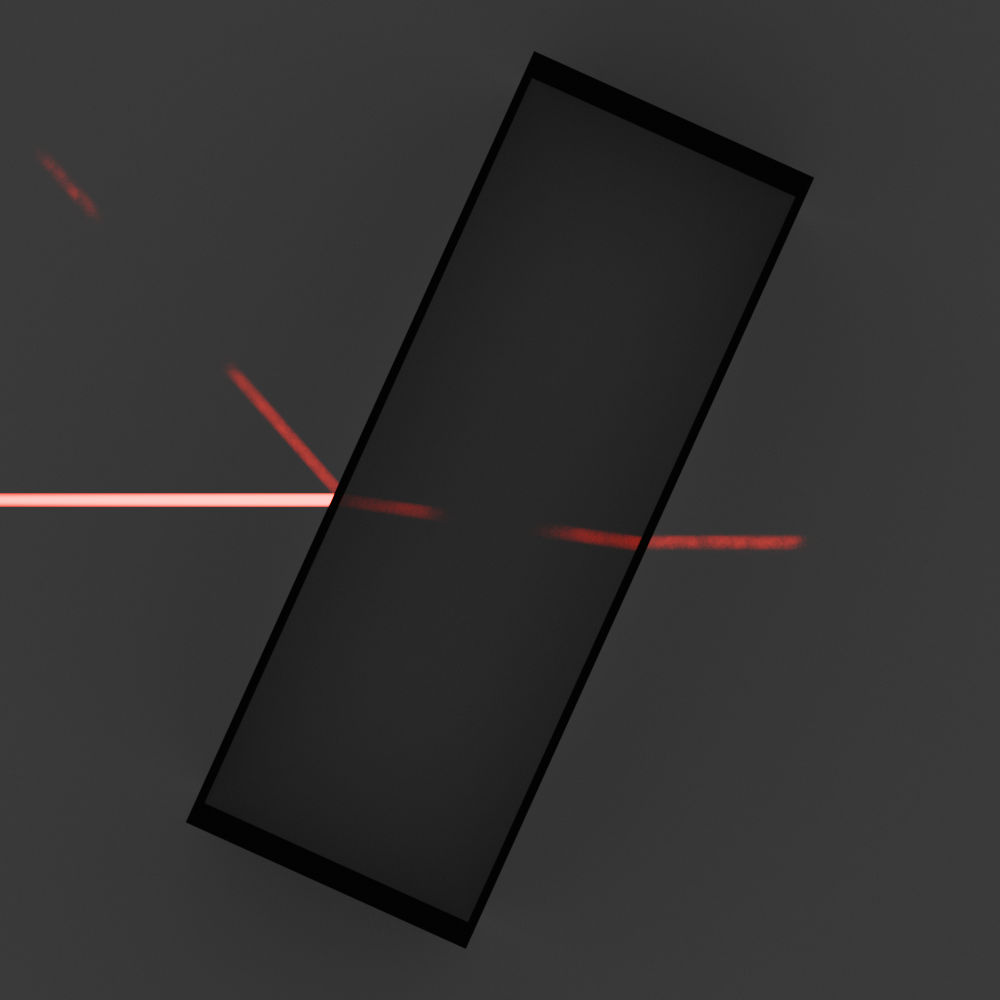 Similar render with a smaller beam. The visibles beams are discontinuous.