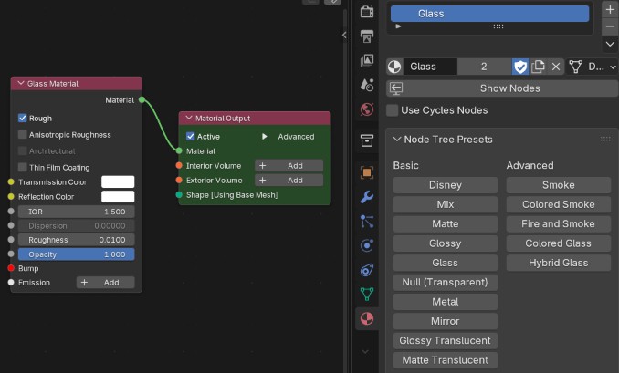 Glass material node setup.