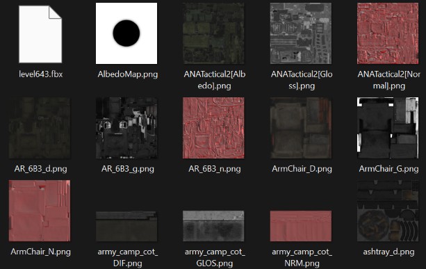 Output folder with FBX file and textures