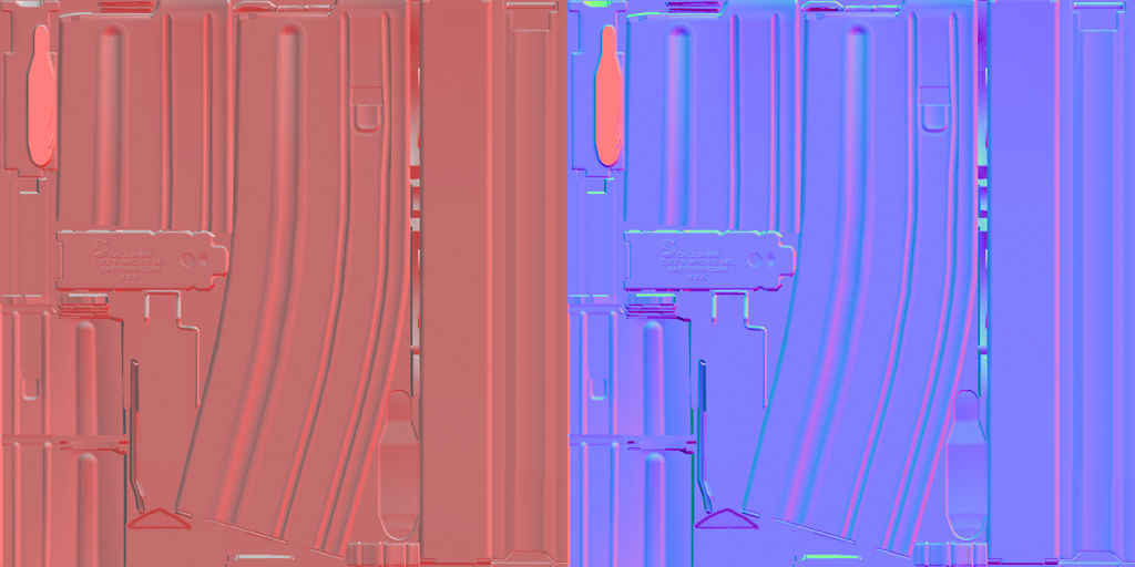 Comparison between a red and blue normal map