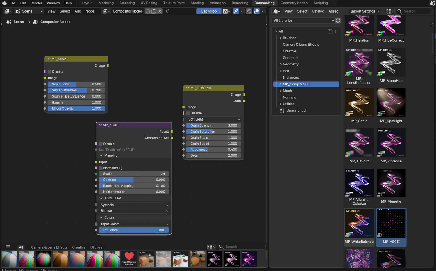 An example of an asset browser MP_Comp and some nodes.