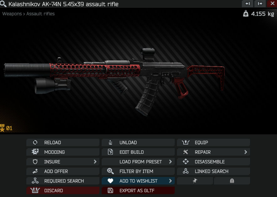 The in-game <samp>inspect item</samp> menu with the export button.