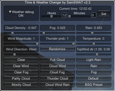An overview of the weather changer menu, displayed in the top left corner of the screen.
