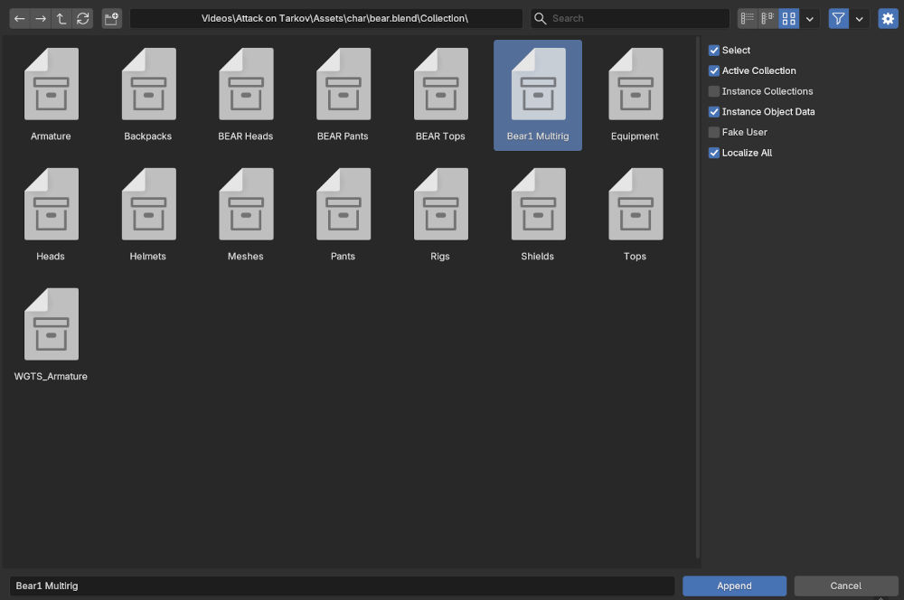 Collections contained within the character we setup earlier.