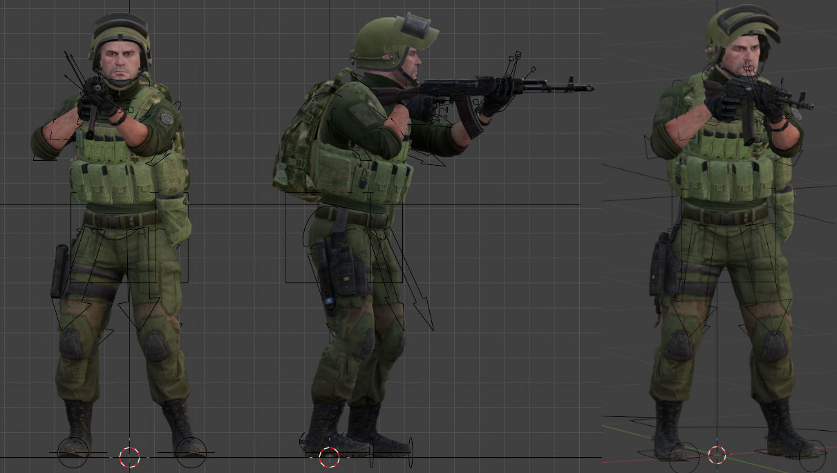 pose of a character holding a rifle