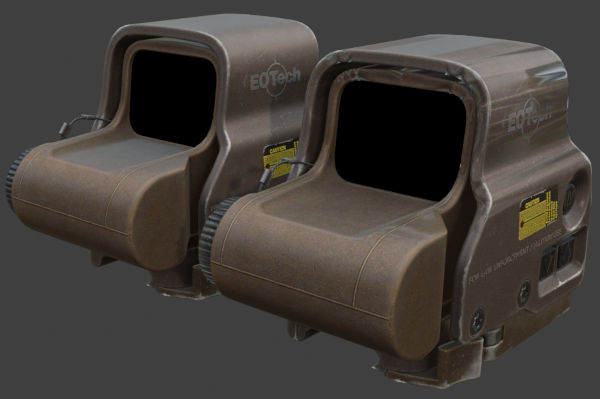 two holo sights, the one on the right has broken shading