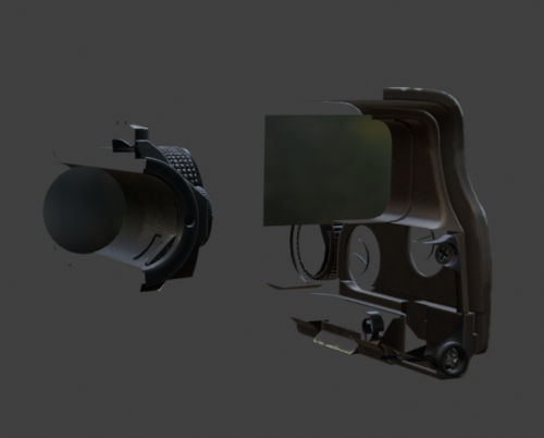 cutout view of two optics, with an inner mesh plane