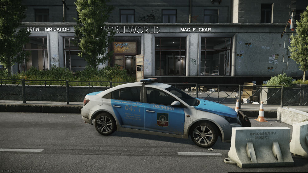 The Tarkov coat of arms on a police car