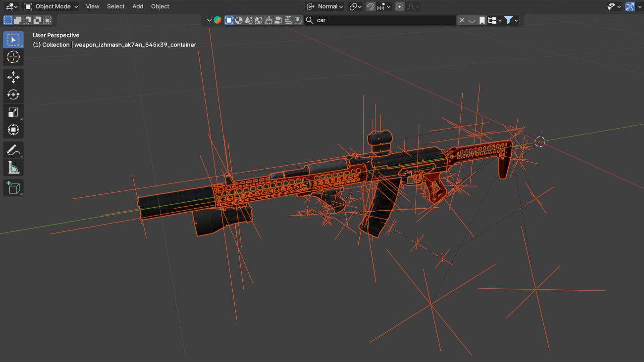 The previous weapon imported in Blender.