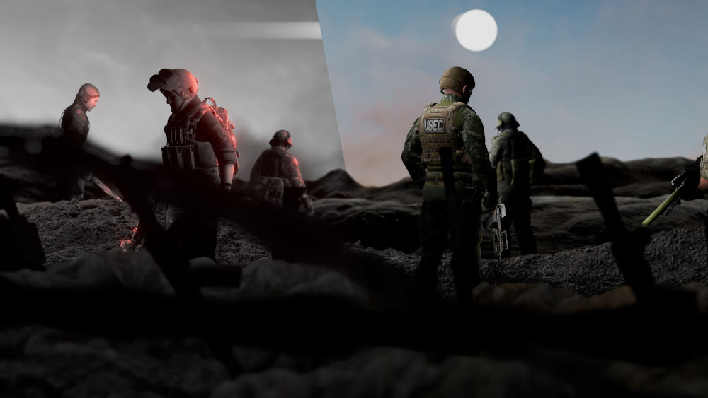 Comparison bewteen the composited scene and the non-composited scene.