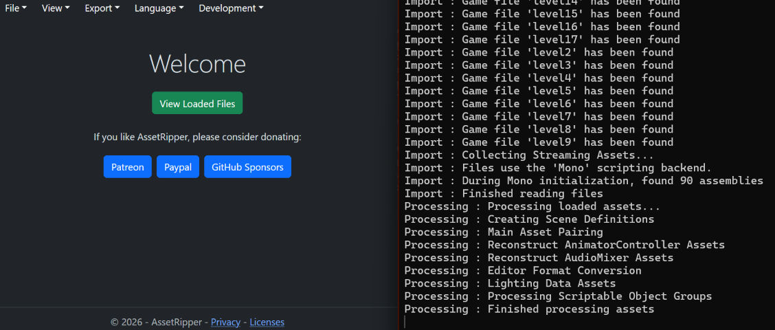 Assetripper interface once the files are loaded.
