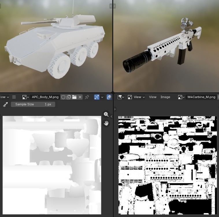 M alpha texture applied to objects.