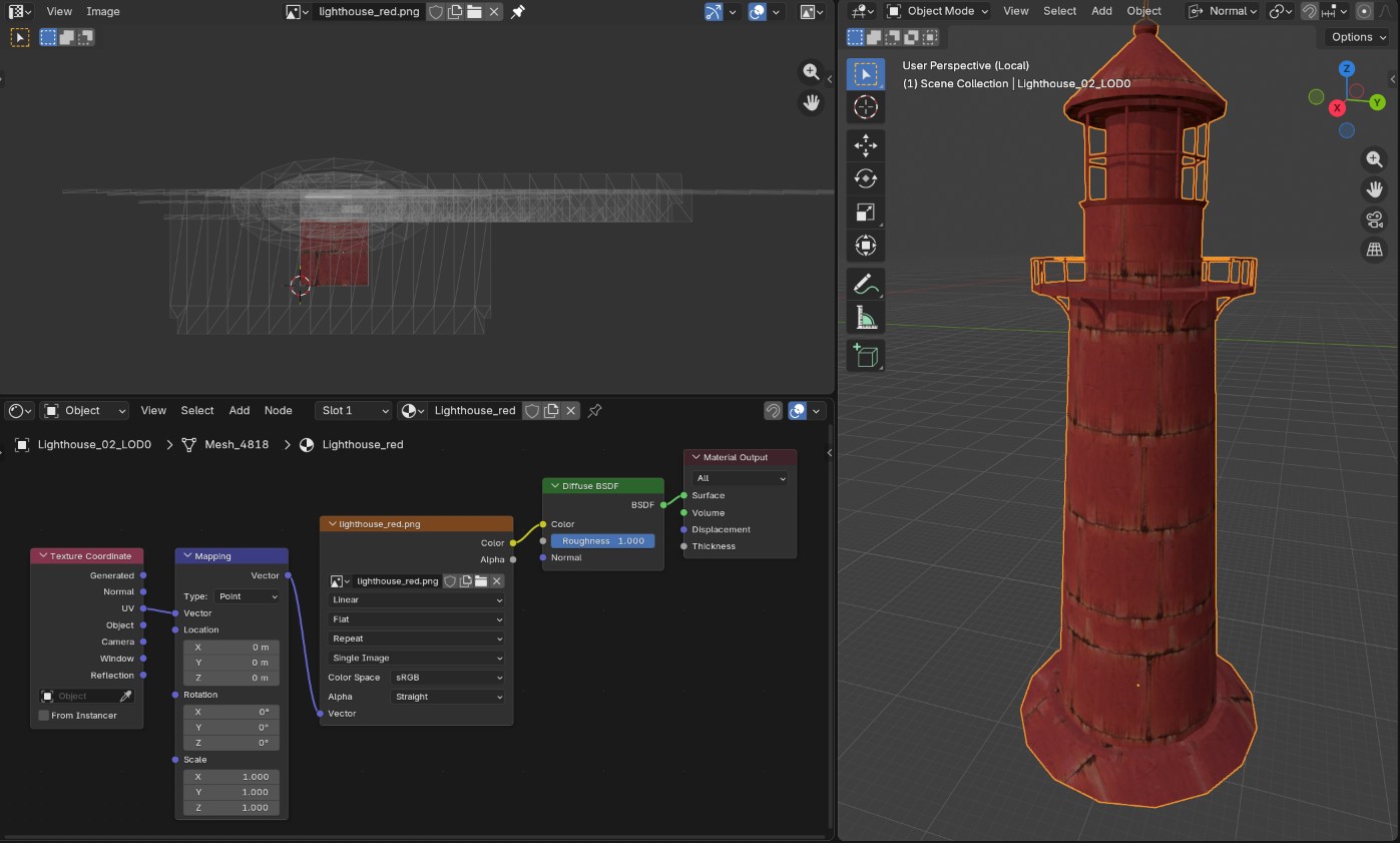 red texture applied to the lighthouse.